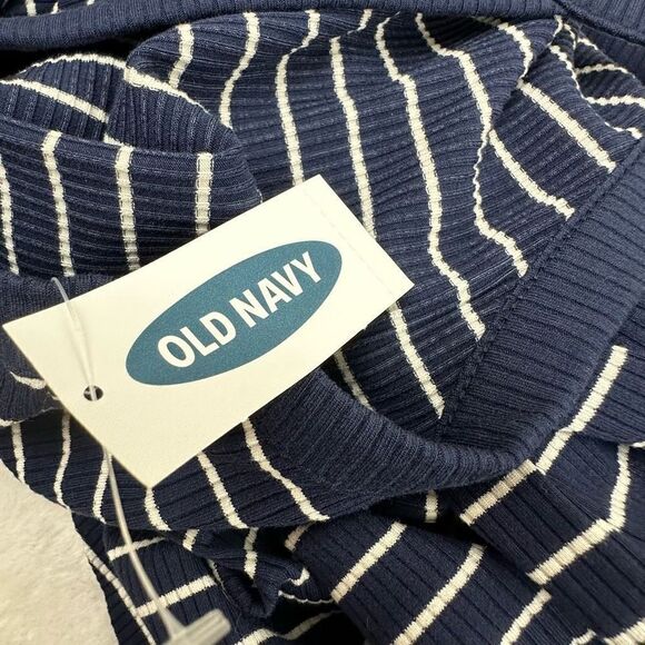 Old Navy Women's Size M Ribbed High Neck Dress Sleeveless Blue and White Stripes - Picture 8 of 11